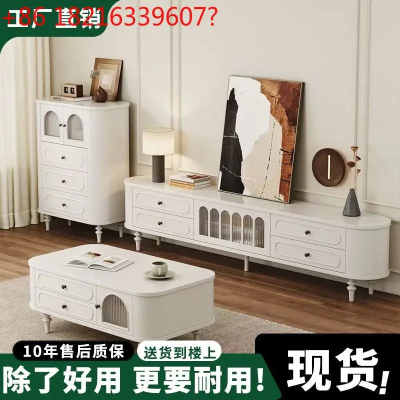 خزانة تلفزيون فرنسية على الطراز الكريمي الصلب لغرفة المعيشة المنزلية ذات الطراز المتوسط والقديم #1