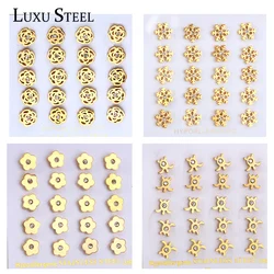 LUXUSTEEL 10Pairs Dainty CZ Stud Earring for Women Golden Color Stainless Steel Small Bling Crystal Flower Heart Ear Piercing