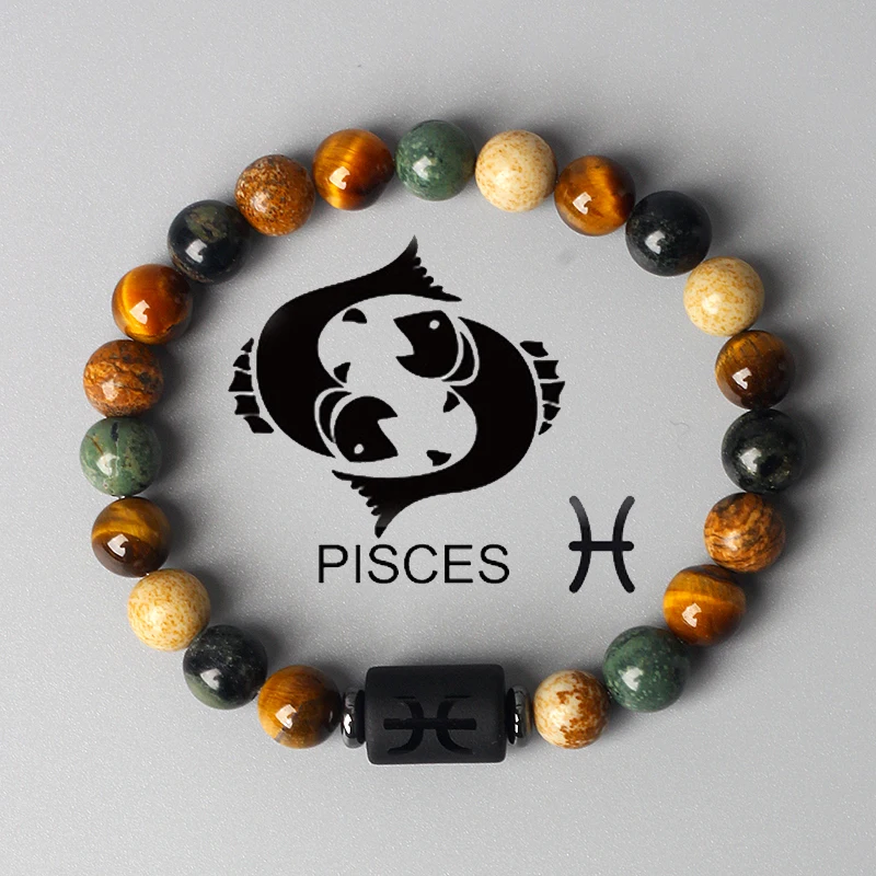 12 Zodiac Signs Constellation Charm Bracelet Men Women Fashion Tiger Eye Stone Beaded Bracelets Virgo Leo Libra Couple Jewelry