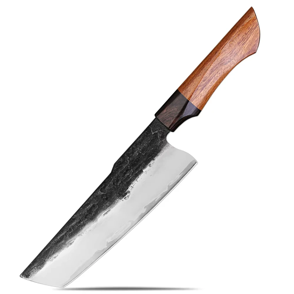 High Quality Nakiri Knife 7 inch Chef Knife, Ultra Sharp Multifunctional Kitchen Knife 3 Layer Rosewood Handle Hand Forged Knife