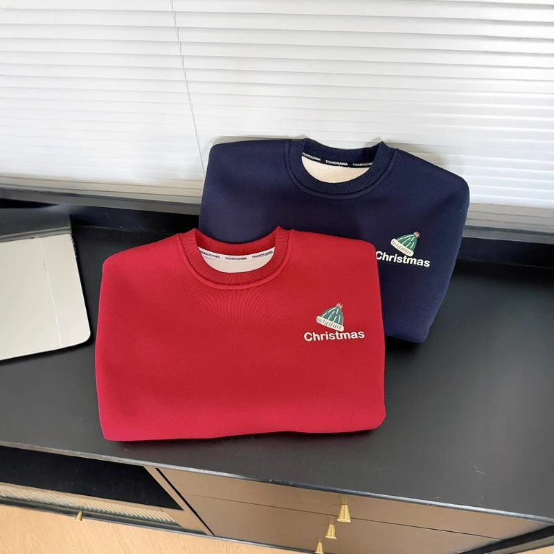 

Детский осенне-зимний теплый свитшот с круглым вырезом на флисовой подкладке, рождественский стиль, пуловер с героями мультфильмов для мальчиков и девочек