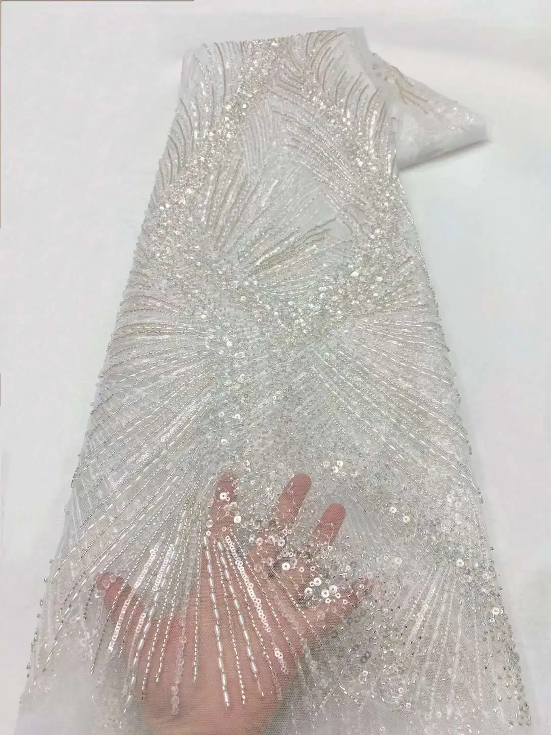 Luxury Sequins Beads Embroidery Lace Fabric Suitable For Private Customized Wedding Dress Lace Fabric Dress Design XZ75TB-376