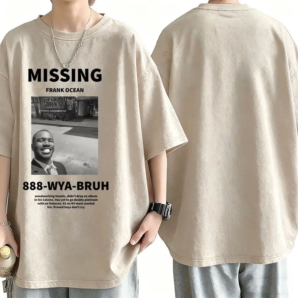 Washed Vintage Missing Frank Where You At T-shirt Blond Fashion Merch T Shirt Ocean Hip Hop T-shirts Male Oversized Streetwear