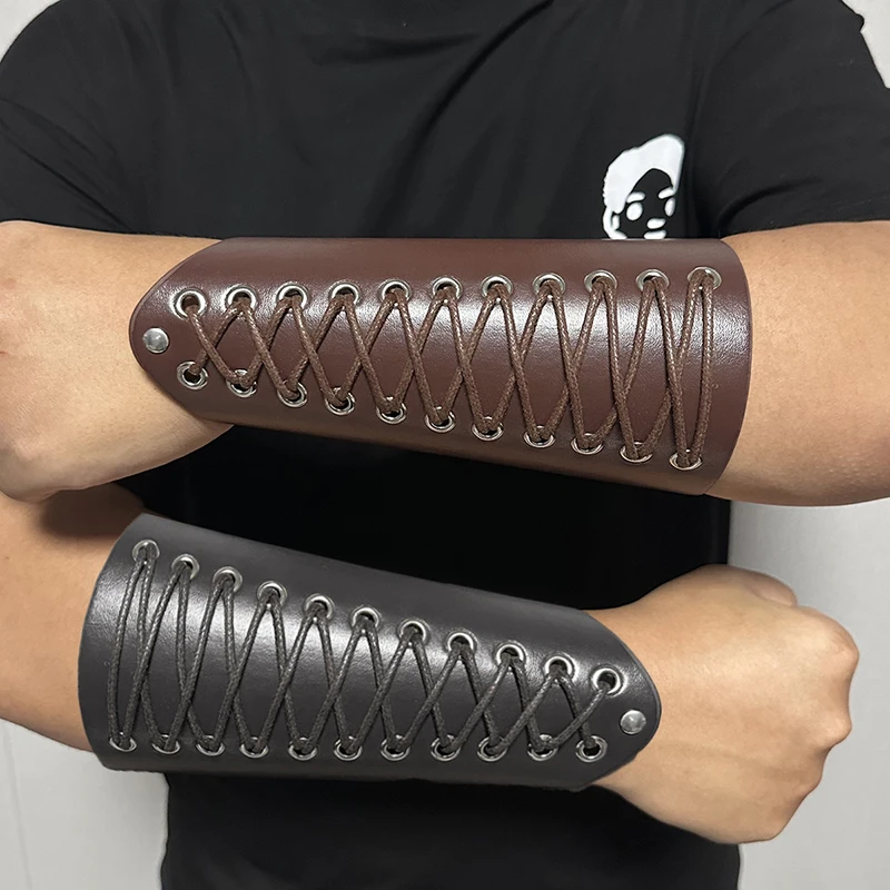 1 Stuk Cosplay Rekwisieten Faux Lederen Brede Bracer Veterarm Pantser Manchet String Steampunk Vintage Middeleeuwse Handschoen Armband Armband