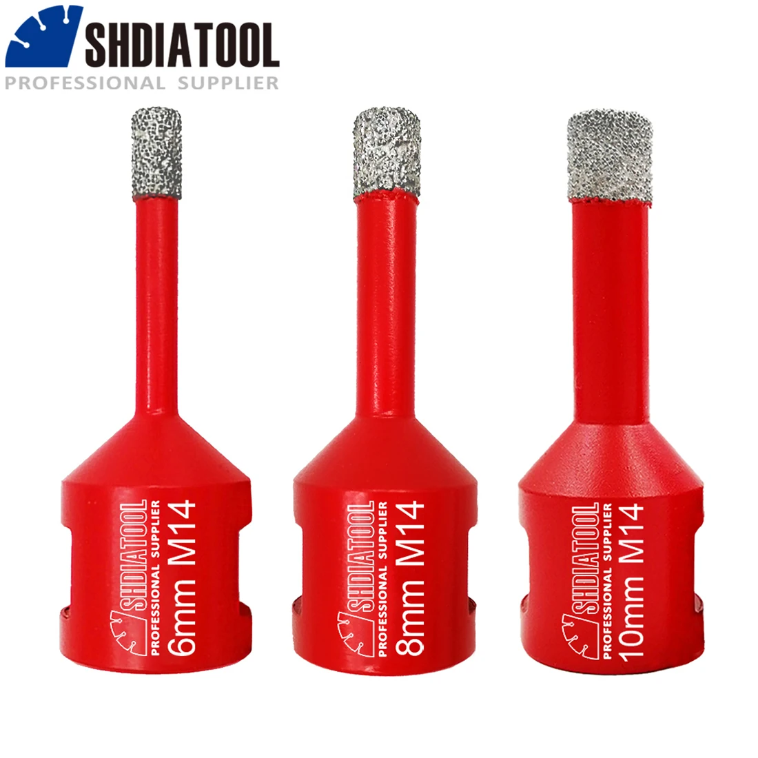 3 sztuk SHDIATOOL 6/8/10mm lutowane próżniowo diamentowe wiertła M14 gwint frez płytka porcelanowa wiertła granit marmur korona