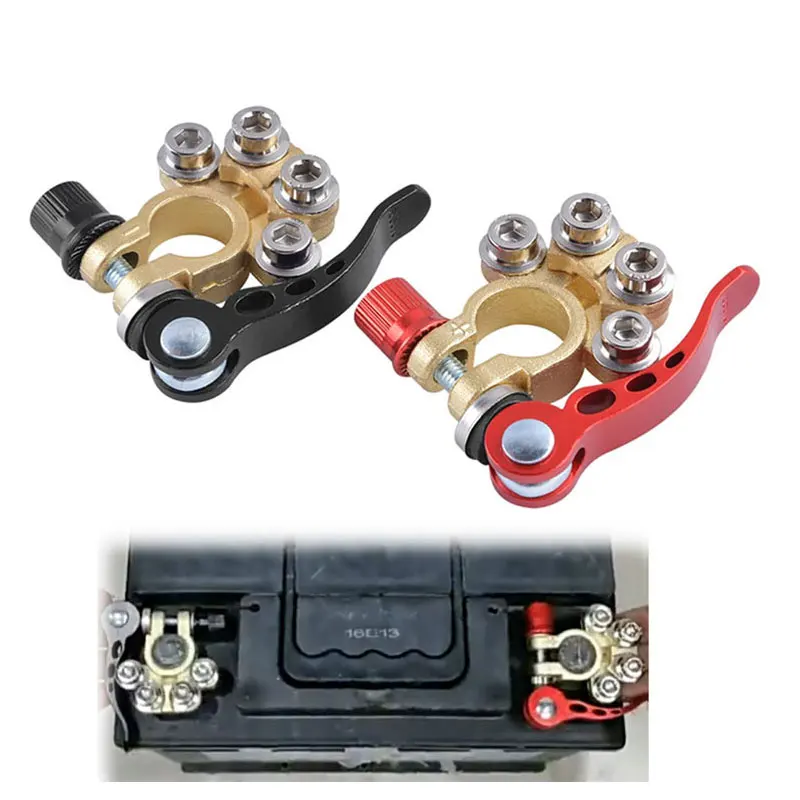 Auto Car Quick Release Battery Terminals - 12V 24V Aluminium Alloy Top Post Copper Clamp for Auto Wire Cable Connection