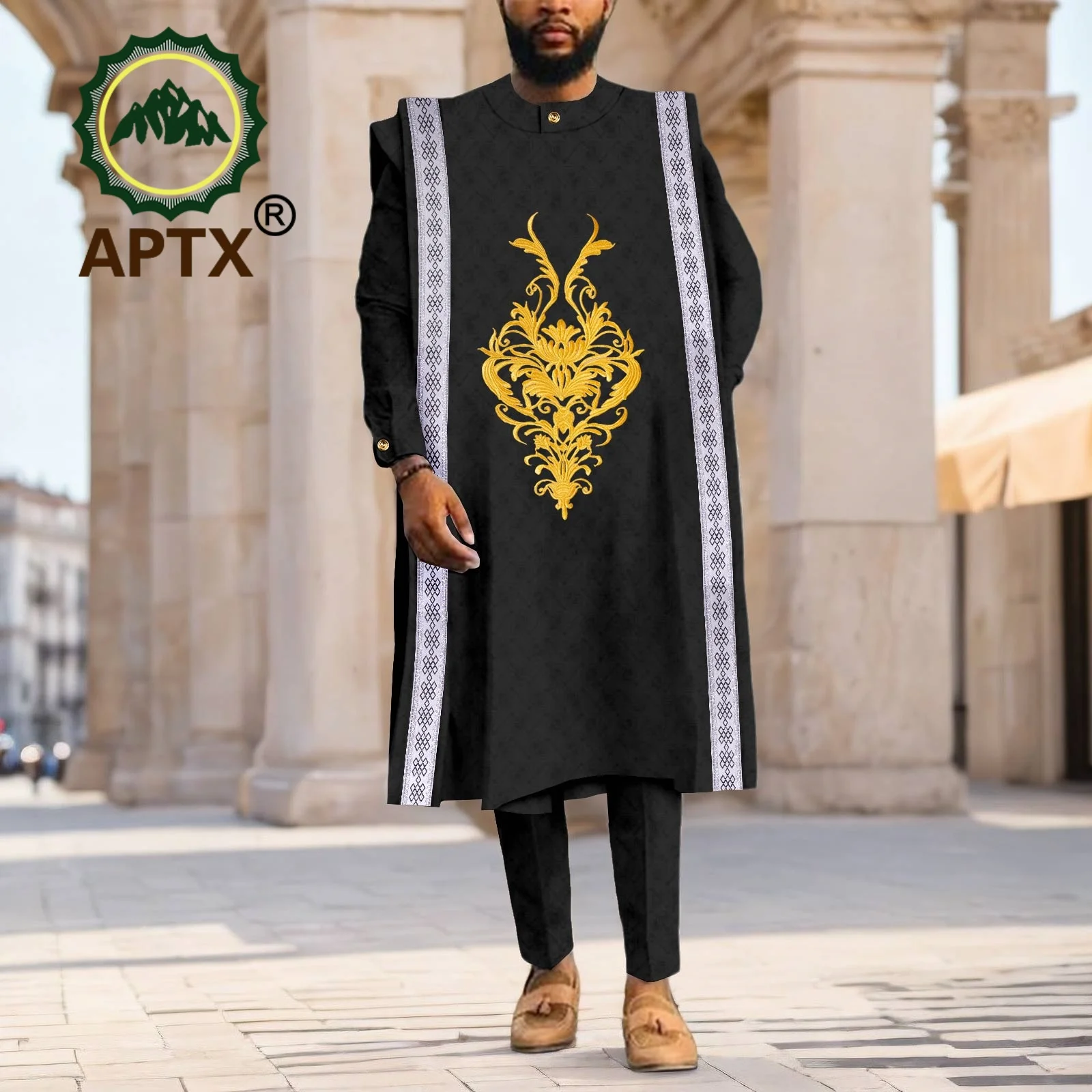 African Men's Traditional  Robe Long Sleeve Clothes Elegant Luxury Men's Outfits  Bazin Riche Embroidery Dress 2416122