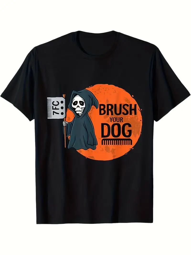 Funny Dog Groomer Reaper T-Shirt 100% Cotton Soft Breathable Dog Hair Brush Graphic Print S-Xxxl For Men Women Pet Owner Gift