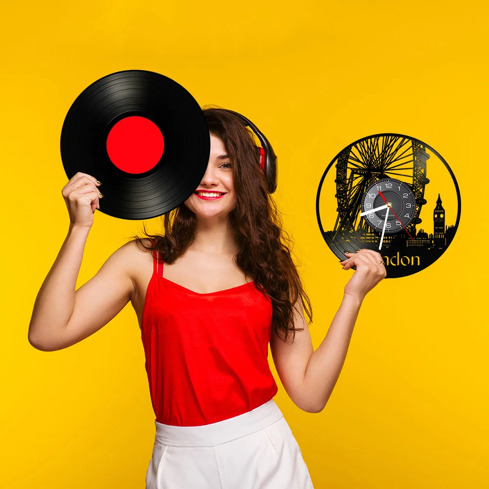 London Ferris Wheel Wall Decor Wall Watch London Eye Vinyl Record Wall Clock England Big Ben Decorative Modern Clock London Gift view 5