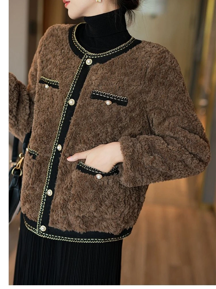 الراقية معطف الفرو ort المرأة الدفء محاكاة الجلود الرجعية Sle جولة Ne الشتاء ملابس خارجية Ele Chic Sle