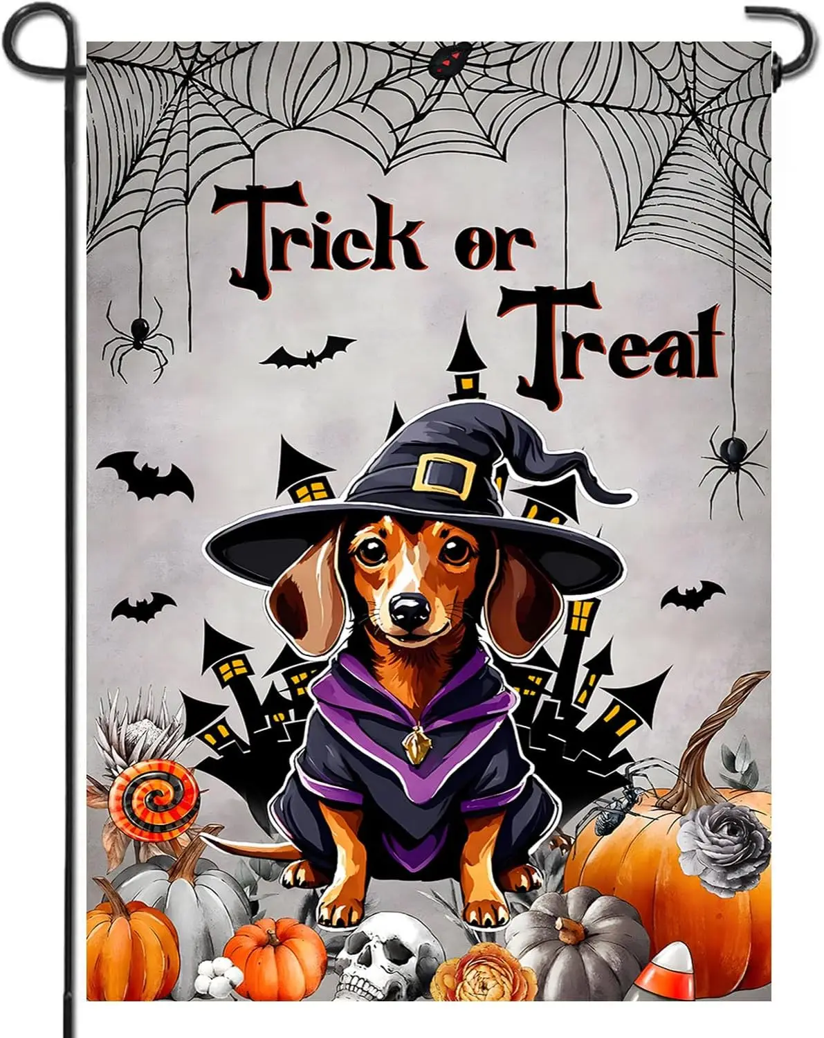 DECORLUXES Halloween Dachshund Garden Flag Double Sided, Trick or Treat Yard Flag Ghost Dog Dachshund Skeleton Garden Flags for