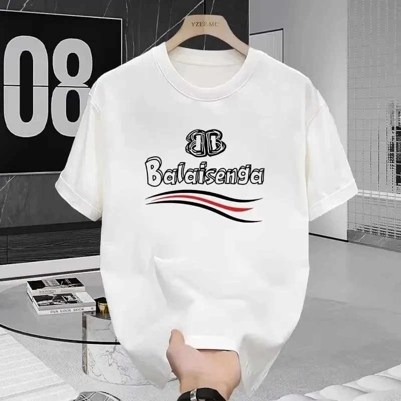 

Paris Tide Brand Summer Heavy Cotton Short-sleeved T-shirt Men and Girls Couple Crew Neck Loose Large Size T-shirt