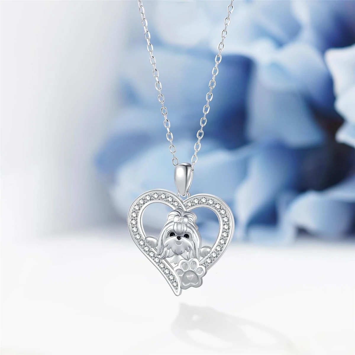 1Pc Cute Heart Shape Shih Tzu Rhinestone Necklace Exquisite Pet Puppy Memorial Jewelry Dog Lover Holiday Birthday Gift