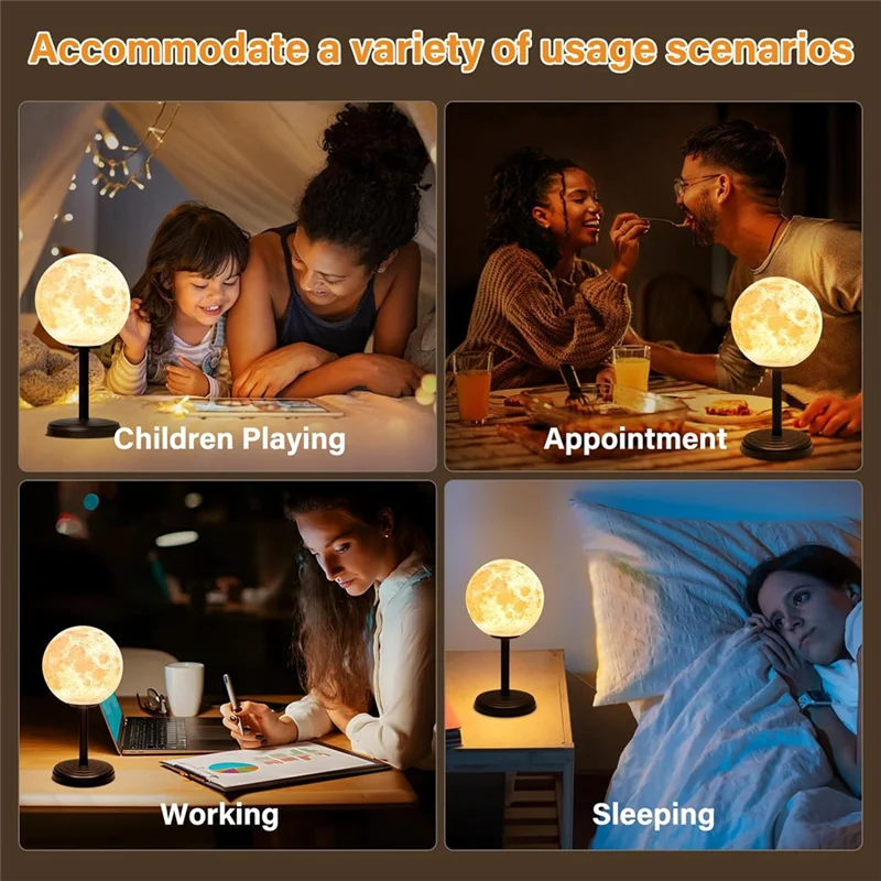 Abnm 3d lua lâmpada de mesa de cabeceira para o quarto-lâmpadas de cabeceira reguláveis pequena lâmpada led luz de mesa para o quarto, casa, dormitório