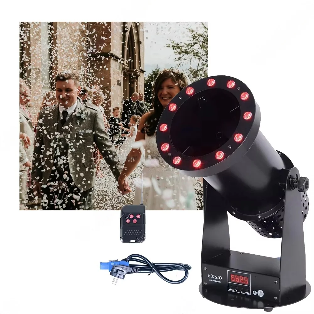 

Машина для конфетти 1500 Вт, цветная RGB-пушка для конфетти, DMX-управление, беспроводной распылитель конфетти для свадеб и вечеринок
