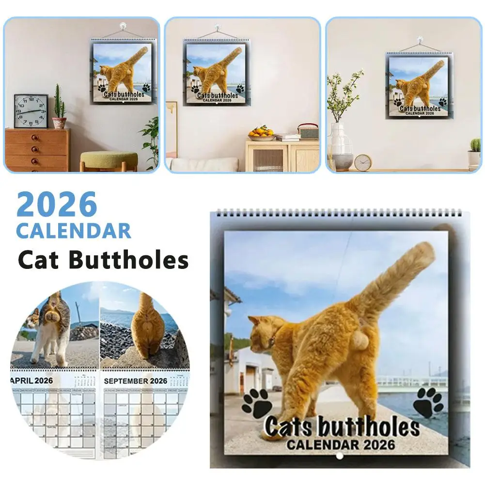 

2026 Calendar Cat Butt 12 Monthly Funny Cat Tail Wall Calendar Funny Party Gag Gifts for Friends For Living Room Bedroom