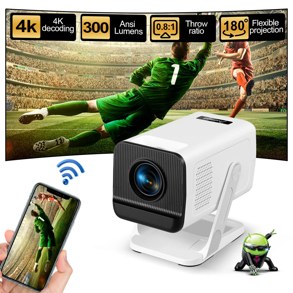 

PG310 Projector 4K Full HD WiFi6 BT5.4 Android Native WiFi6 BT5.4 Projector 300Ansi Short Throw Video Smart Home Theater Beamer