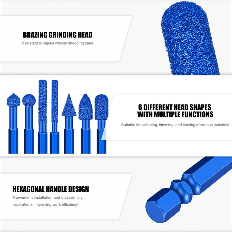 A95I-Per precisione per incisione e lucidatura Set di punte da trapano per molatura diamantata da 7 pezzi
