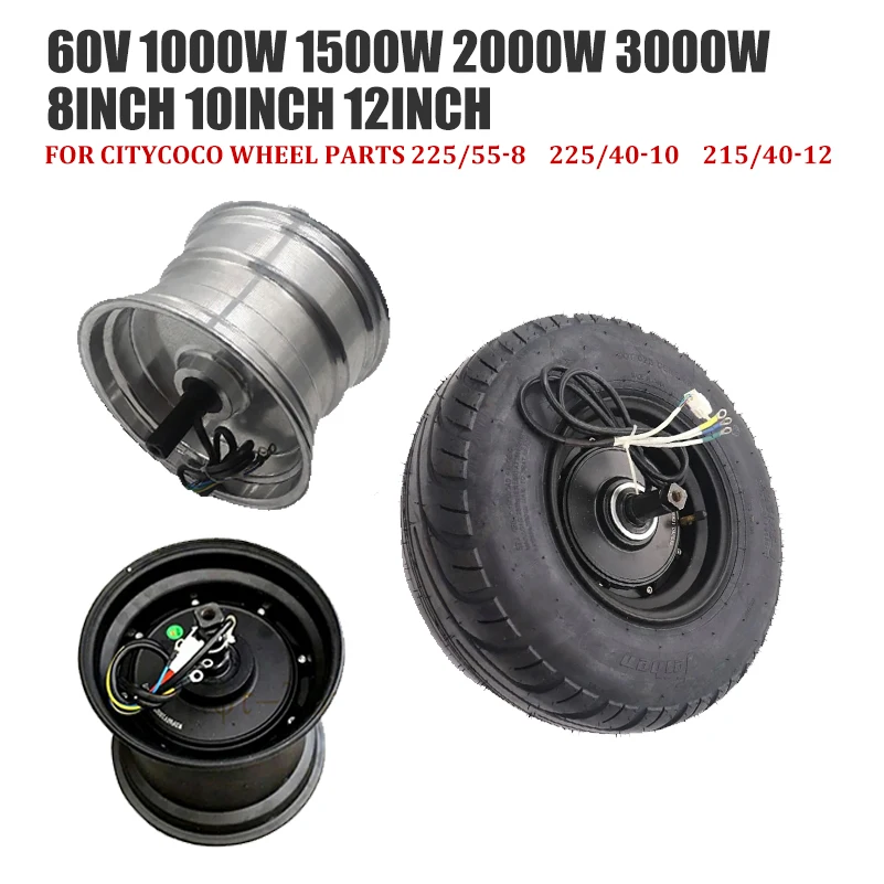 225/55-8 Tubeless Tire 225/40-10 Tyre 215/40-12 Motor Hub Citycoco  60V 1000W 1500W 2000W 3000W For  Wheel Parts