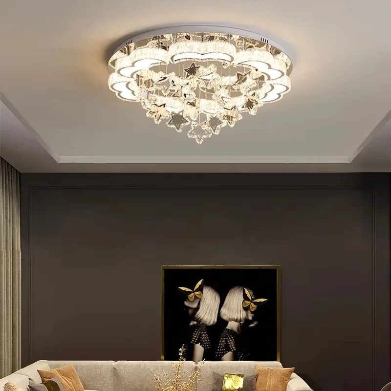 

OEM CE Living Room Led Crystal Ceiling Light Fixtures with Remote Controller for House Hotel Villa