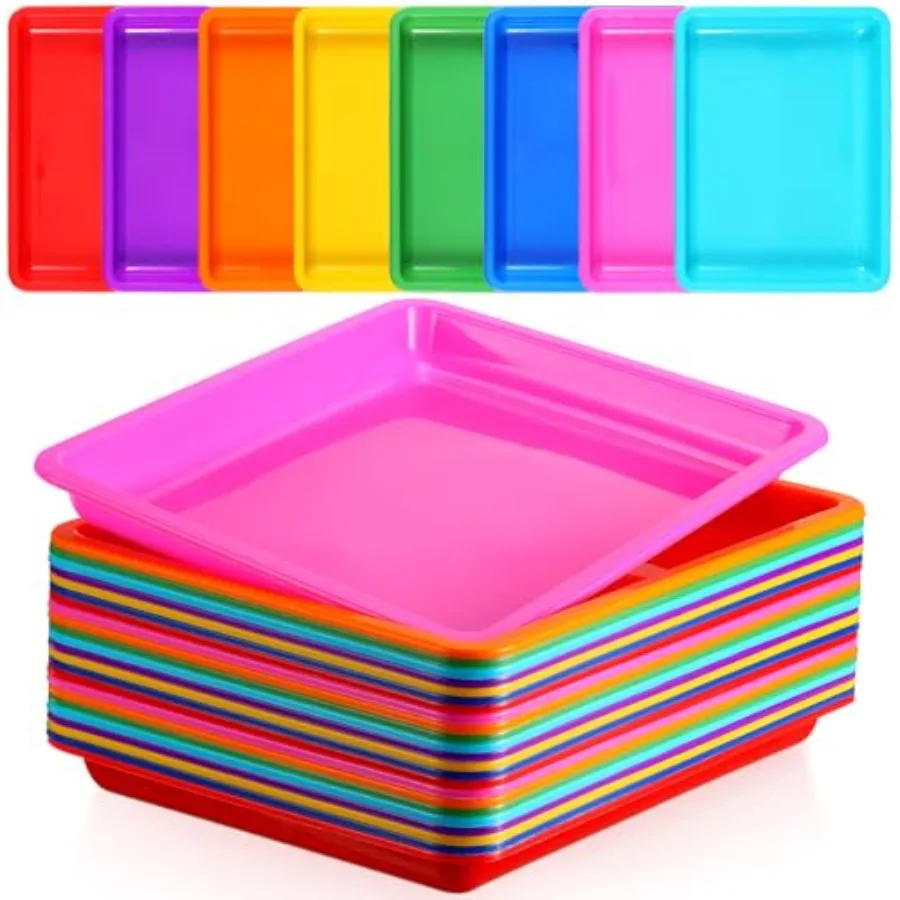 

24 Pcs Plastic Art Trays 11 x 8.7 x 1 Inch Activity Craft Tray Organizer Serving Tray Stackable Storage Sand Trays for School P