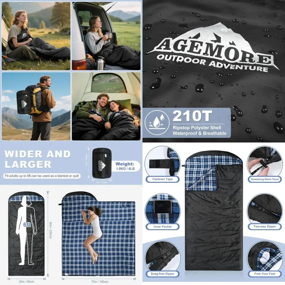 

Cotton Flannel Sleeping Bag for Adults, Lightweight XXL Cotton Sleeping Bag for Camping Backpacking or Hiking, Water Resistant 3