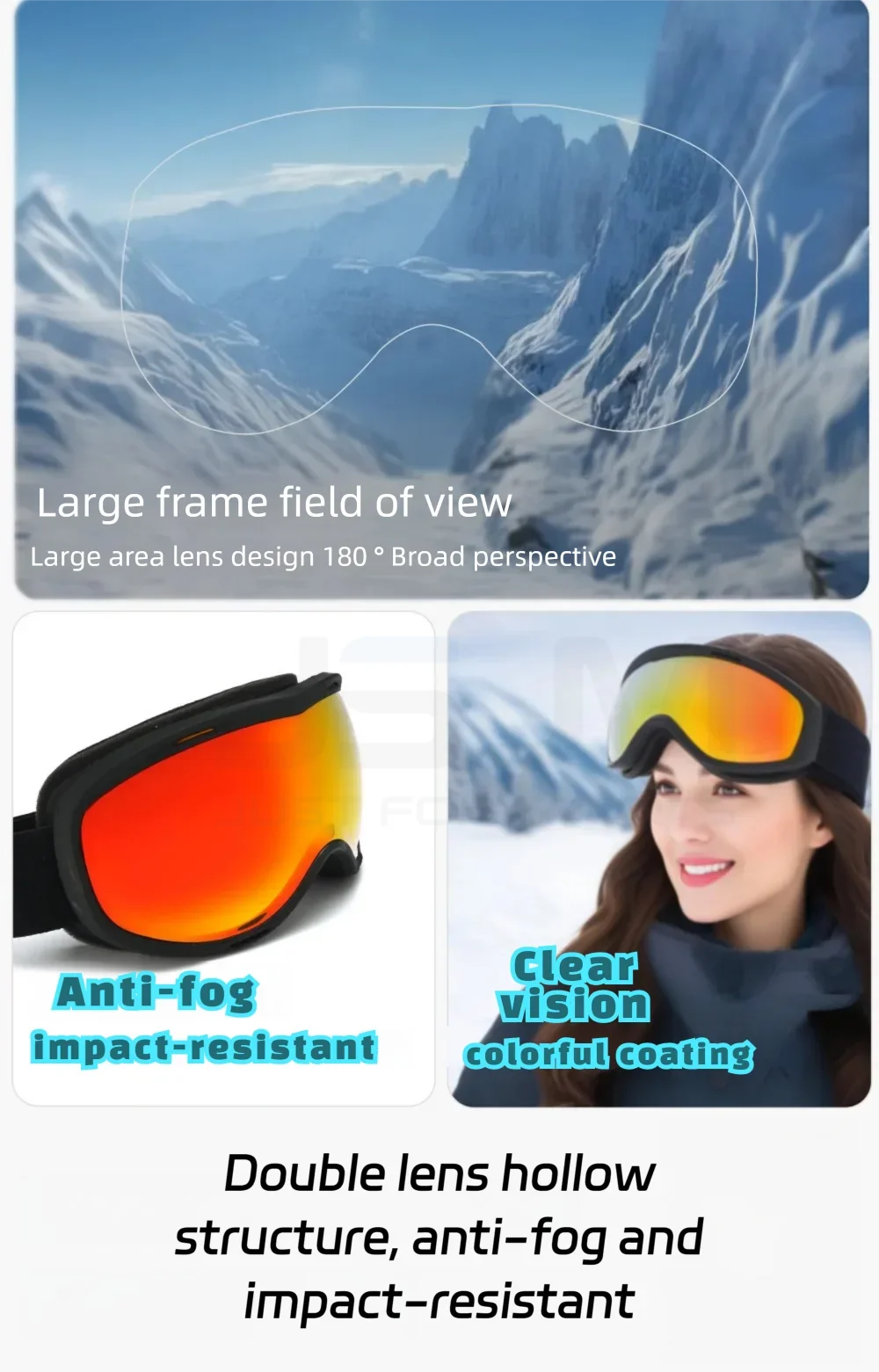JSJM Gafas de esquí antiniebla doble capa profesionales - imagen 3