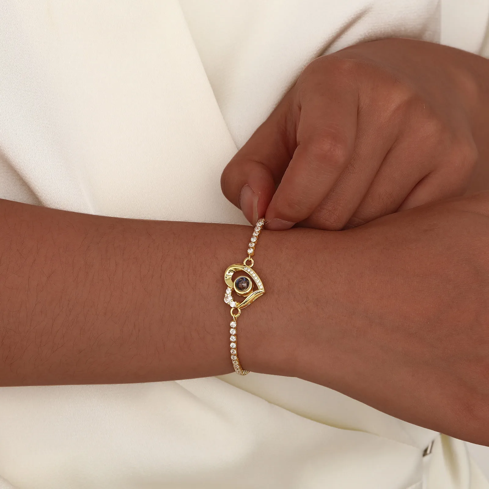 Custom Bracelets with Picture Inside, Personalized Photo Bracelet, Zirconia Chain Adjustable, Memorial Gifts for Loved Git