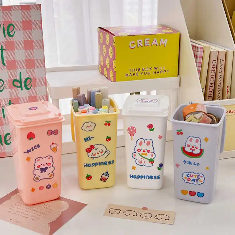 Mini Cute Desktop Bin Small Trash Can Tube with Cover Bedroom Trash Garbage Can Clean Workspace Storage Box Home Desk Dustbin