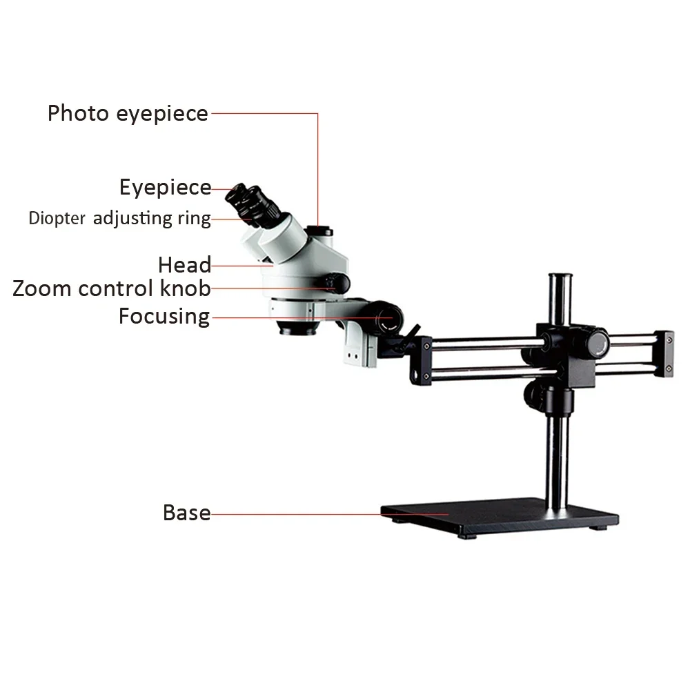 Teaching Stereo Microscope Auxiliary Objective Lens Magnification7X-45X Trinocular Workbench Bracket 48MP Digital Video Ca me ra