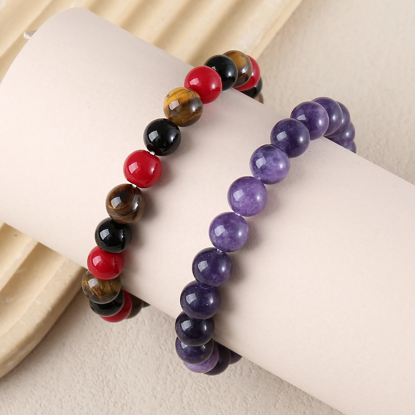 자수정 천연석 페르시 팔찌 에너지 요가 치유 스트레치 팔찌 여성용 남성용 행운을 빌어 요 피로 완화 치유 보석