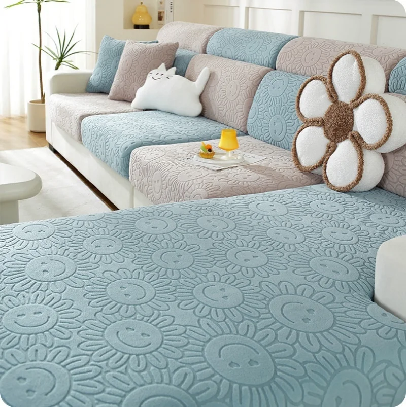 Skin‑friendly Soft Sofa Cover All‑Inclusive Non-slip Design Couch Cushion Covers Smiley Face Pattern Dustproof Slipcovers