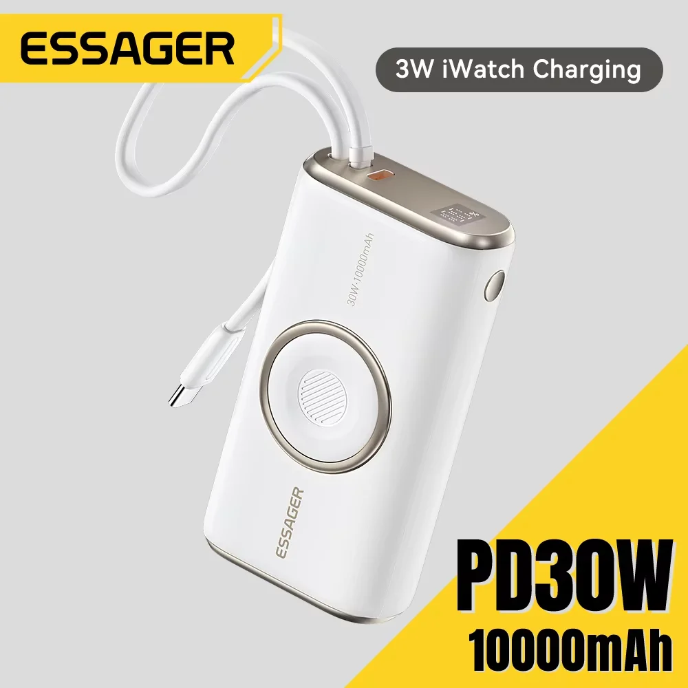 Essager Portable Power Bank 30W 10000mAh With Cable for iPhone 16 15 Xiaomi Wireless Magnetic Charger for Apple Watch Series 9 8