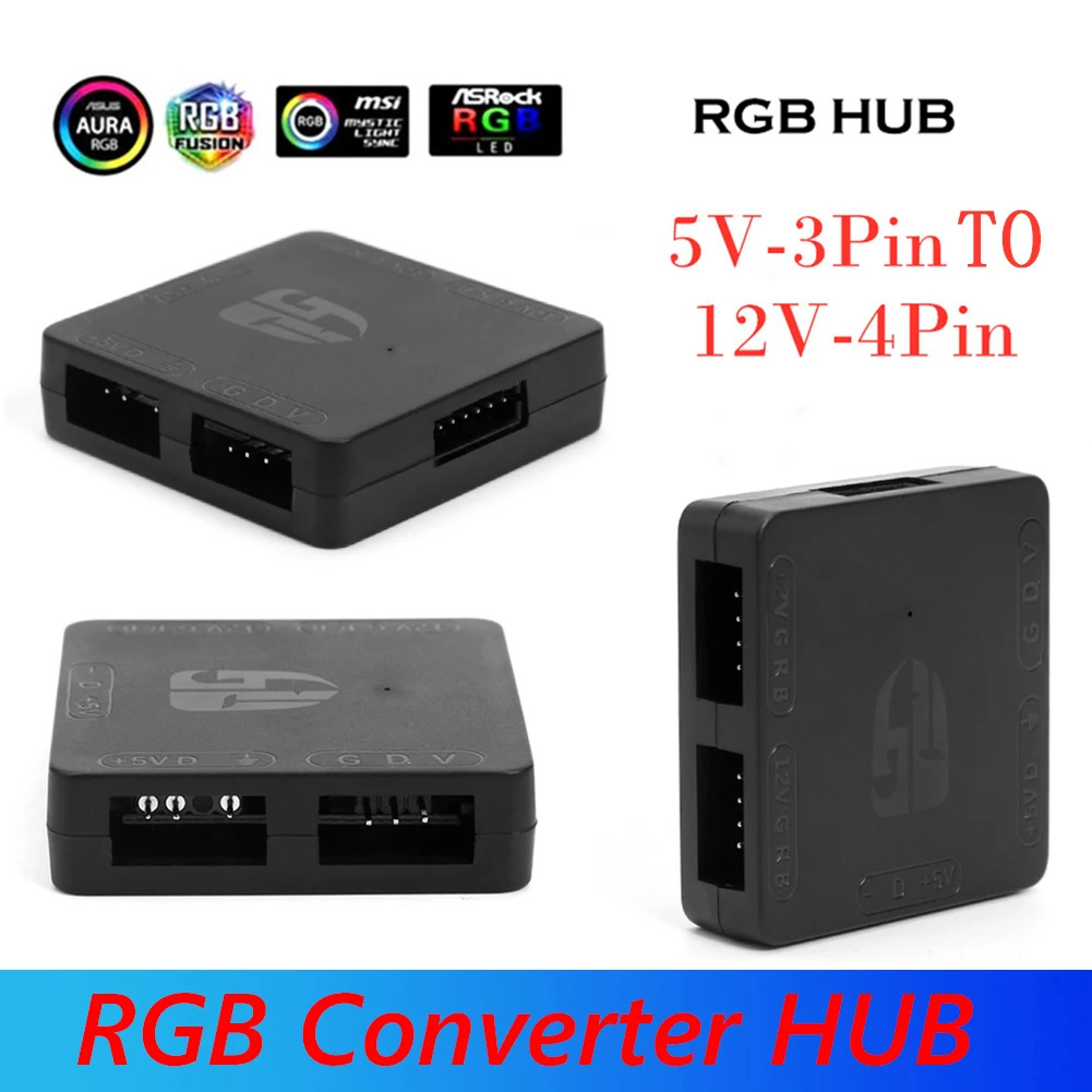 RGB Converter 5V 3Pin ARGB To 12V 4 Pin RGB Light Transfer RGB Fan Converter Powered By SATA for RGB 3PIN M/B ASUS Gigabyte MSI