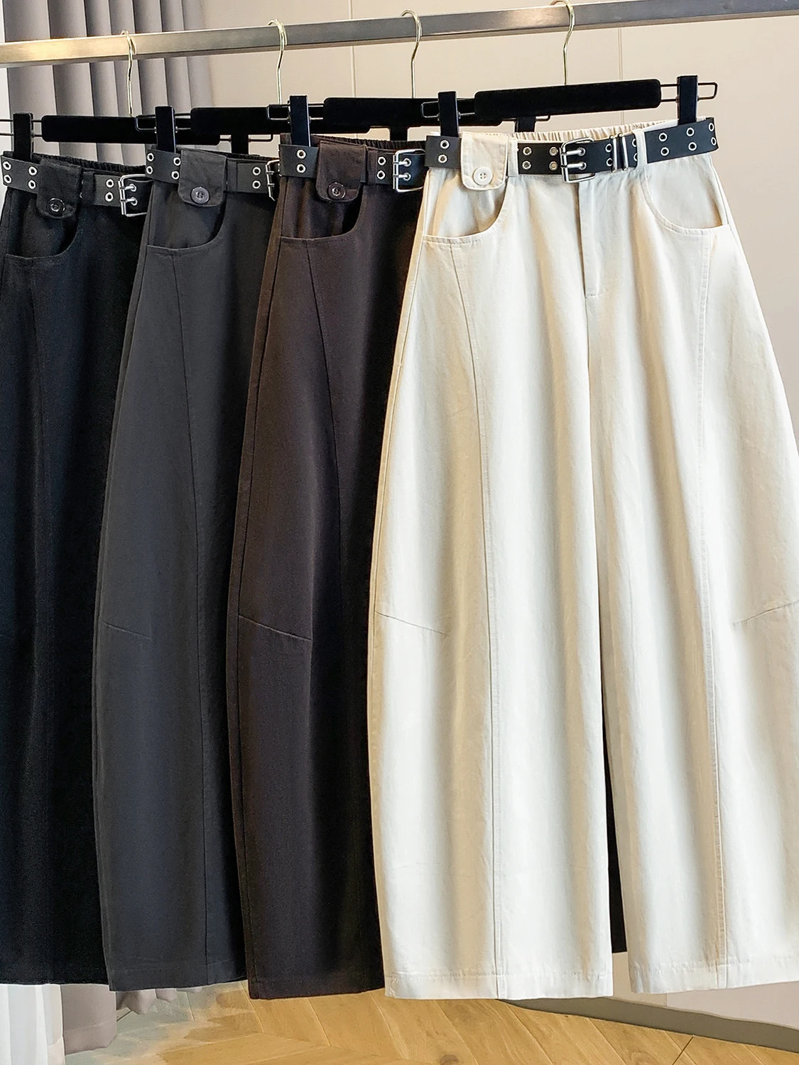 Casual High Waist Wide Leg Knife  Pants Women's Loose Fit Nine Points Slimming Drapey Cotton Linen Blend Autumn New Arrival