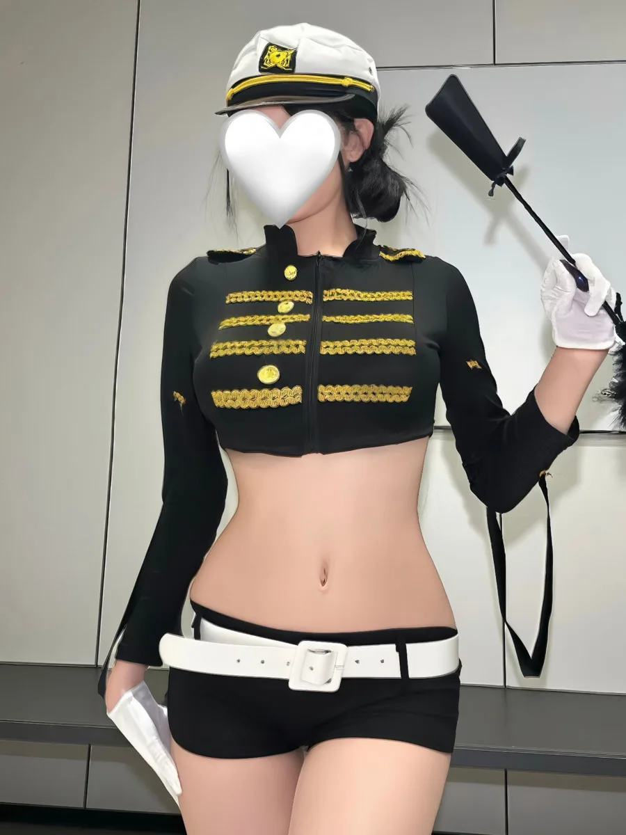 

Сексуальный костюм стюардессы для косплея, стильные шорты Pure Desire, униформа женщины-полицейского, комплекты шорт с длинными рукавами Pure Desire, женский шарм Q5RR