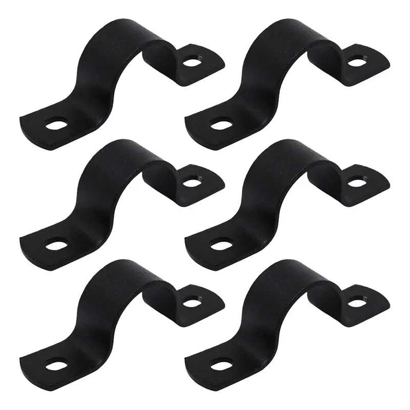 New Arrivals-Black U-Clamps 6Pcs 3/4 Inch Metal Pipe Clamps, Two Hole U Bracket, Conduit Pipe Strap For Fixing Cables Or Pipes