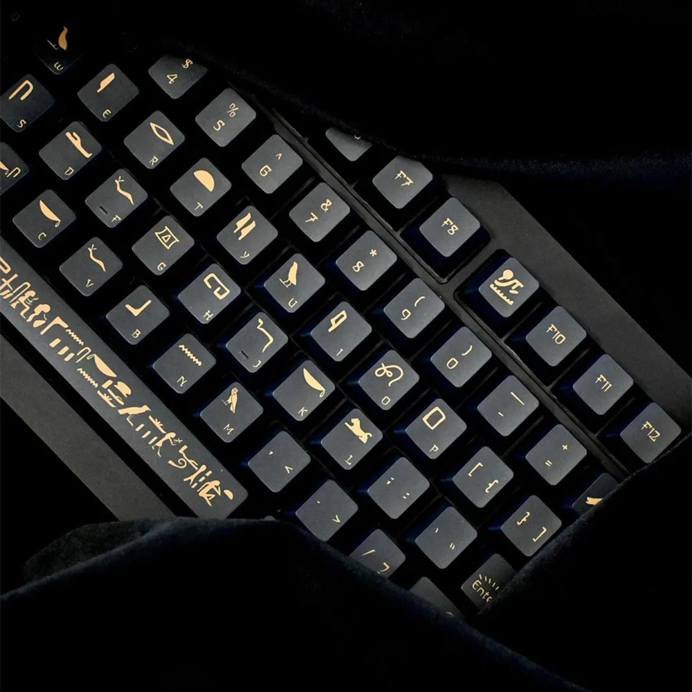 Imagem -02 - Teclado Mecânico Gaming Faraó Keycap Material Pbt Perfil Cereja Preto Cor Dourada Dye Sublimação Layout Ansi 142 Chaves