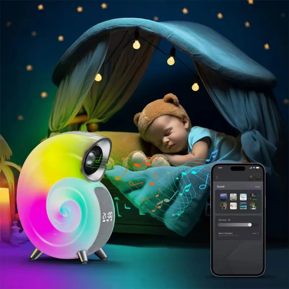 Atmosphere Night Lights Wake up Digital Table Alarm Clock Portable Bedside Music Light Speaker