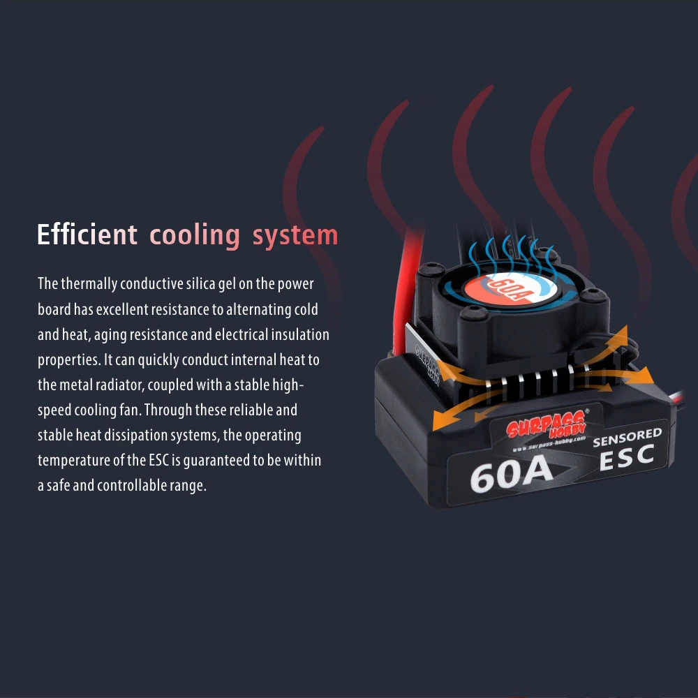 SURPASSHOBBY – contrôleur de vitesse électronique sans balais ESC 60A, 6V/3A BEC pour voiture RC 1/10 1/12 pour moteurs 380 390 540