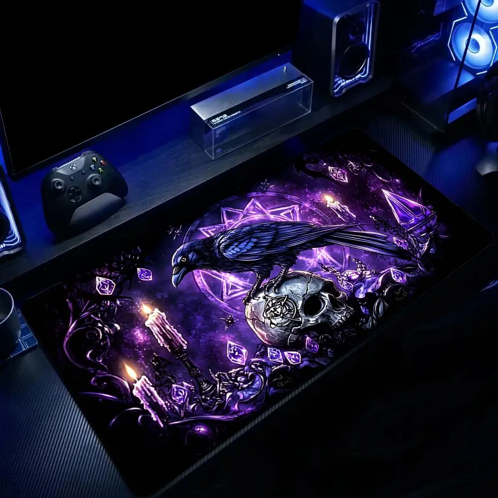 Purple Crystal and Raven Mouse Pad Desk Mat Large Computer Office Carpet XXL Mousepad Gamer Gaming PC Accessories Keyboard Rug