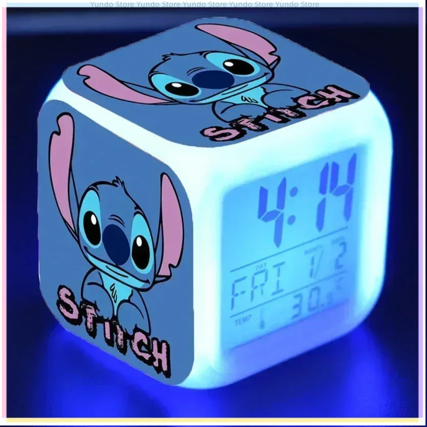 MINISO New Disney Kawaii Stitch Smart Luminous Alarm Clock LED Colorful Stitch Cartoon Character Toy Children's Christmas Gift