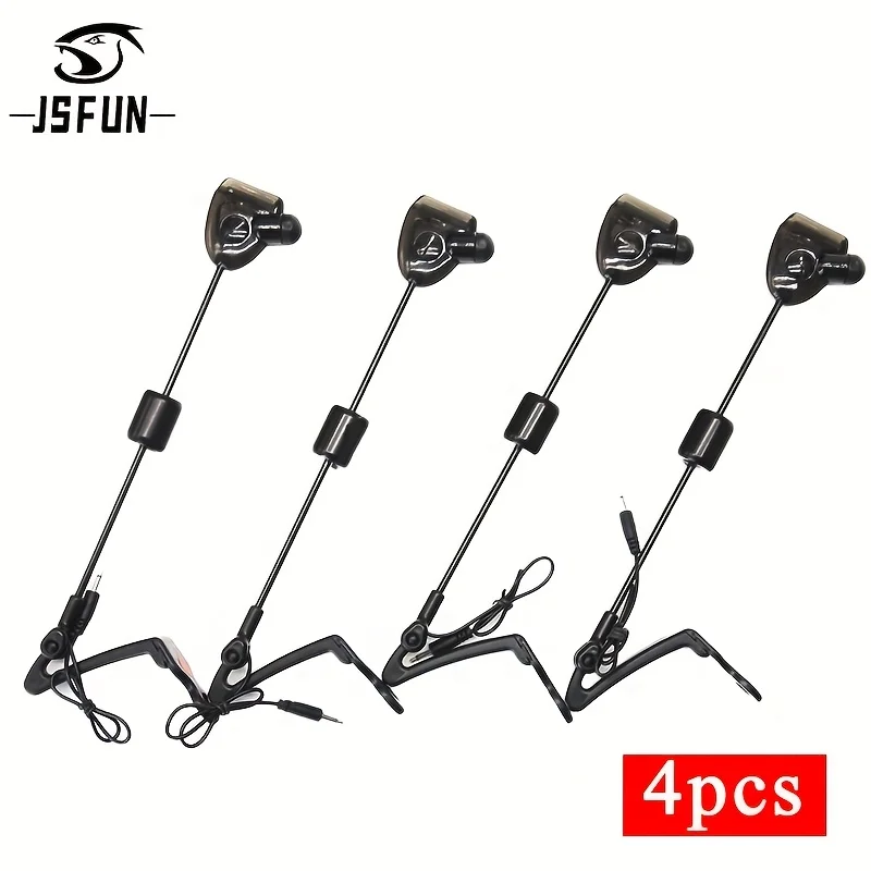 4-teiliges schwarzes Karpfen-Swinger-Set, gewichtete Metall-Swinger mit 3,5-mm-Audiostecker, empfindliche Bissanzeiger kompatibel mit Karpfen-Bissanzeigern, robuste Schutzhülle für Karpfenrutenständer