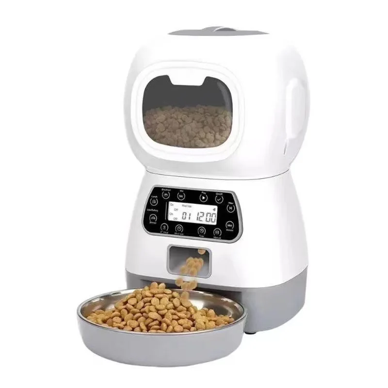 

Automatic Pet Cat Feeder Timer 3.5L Smart Recording Cat Food Dispenser with Stainless Steel Bowl Cat Food Container Pet Supplies