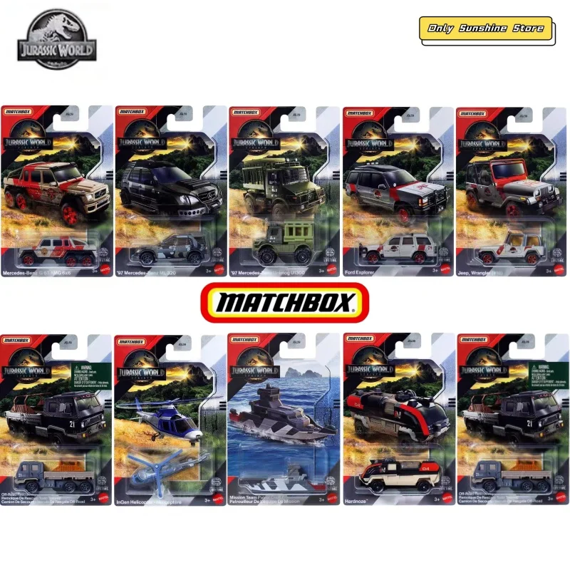 

Original Matchbox Car Boys Toys Jurassic World Rebirth Jeep Wrangler Off-Road Rescueing Ford Explorer Voiture Model Car Boy Gift