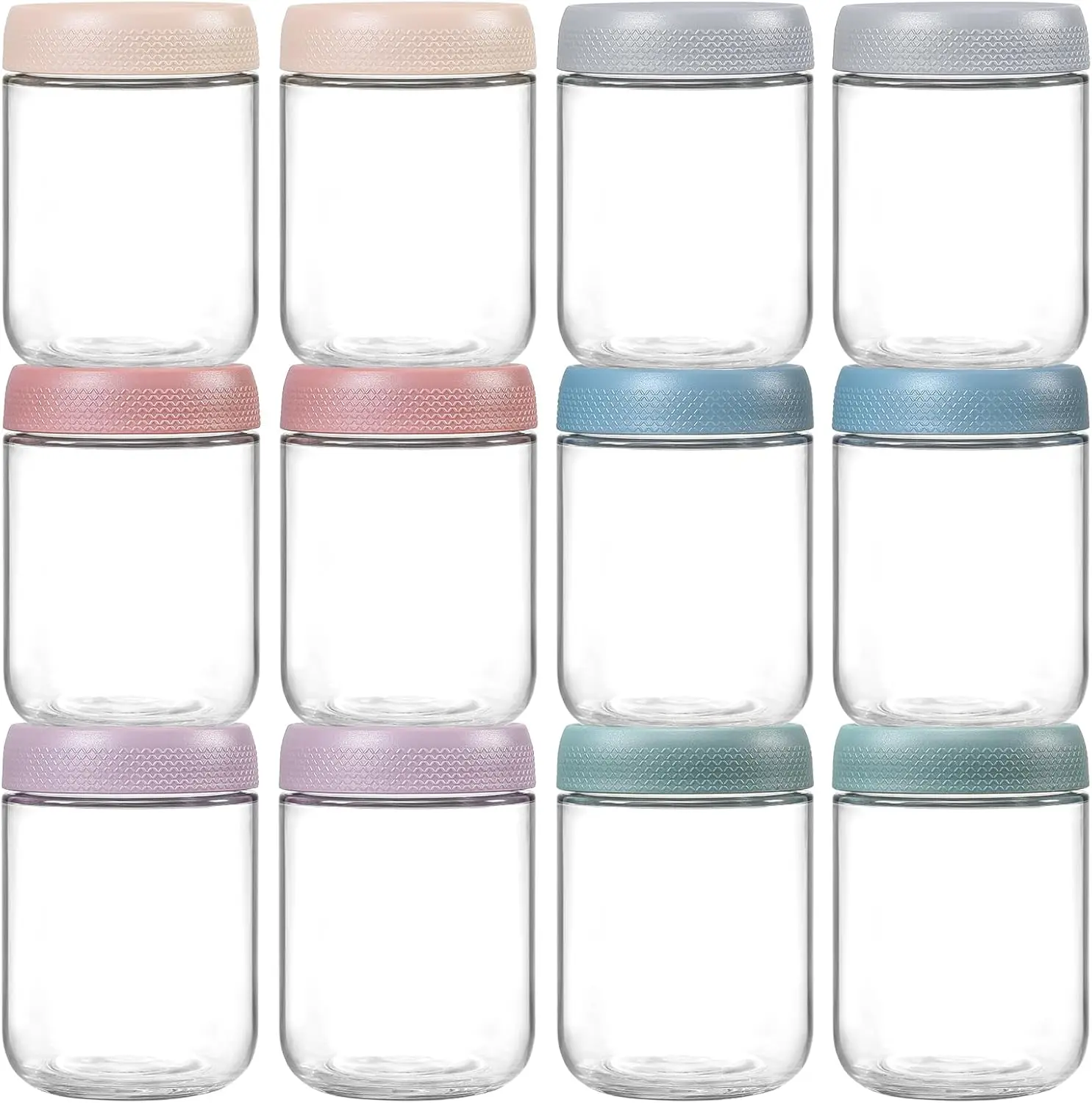 

12-pack 16oz Glass jars with Airtight Lids, Overnight Oats Containers with Lids, Wi mouth Mason Salad jars, Glass Foo