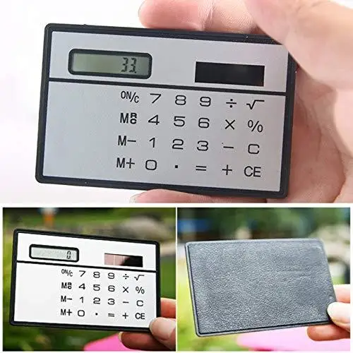 Office Solar Card Calculator Ultra-Thin Handheld Office Computer Student Mini Pocket Calculator Silver