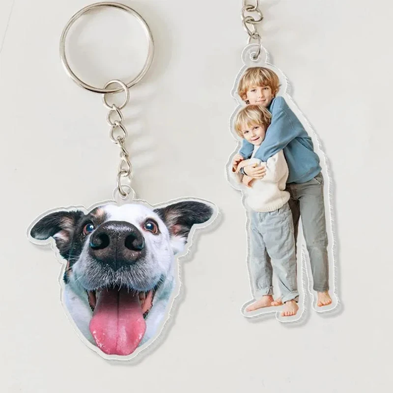 

kawaii Cartoon Dog Cat Family Couples Photo Customized Acrylic Keychain for Mothers Day Gift 2026 Pet Animal Image Print Keyring