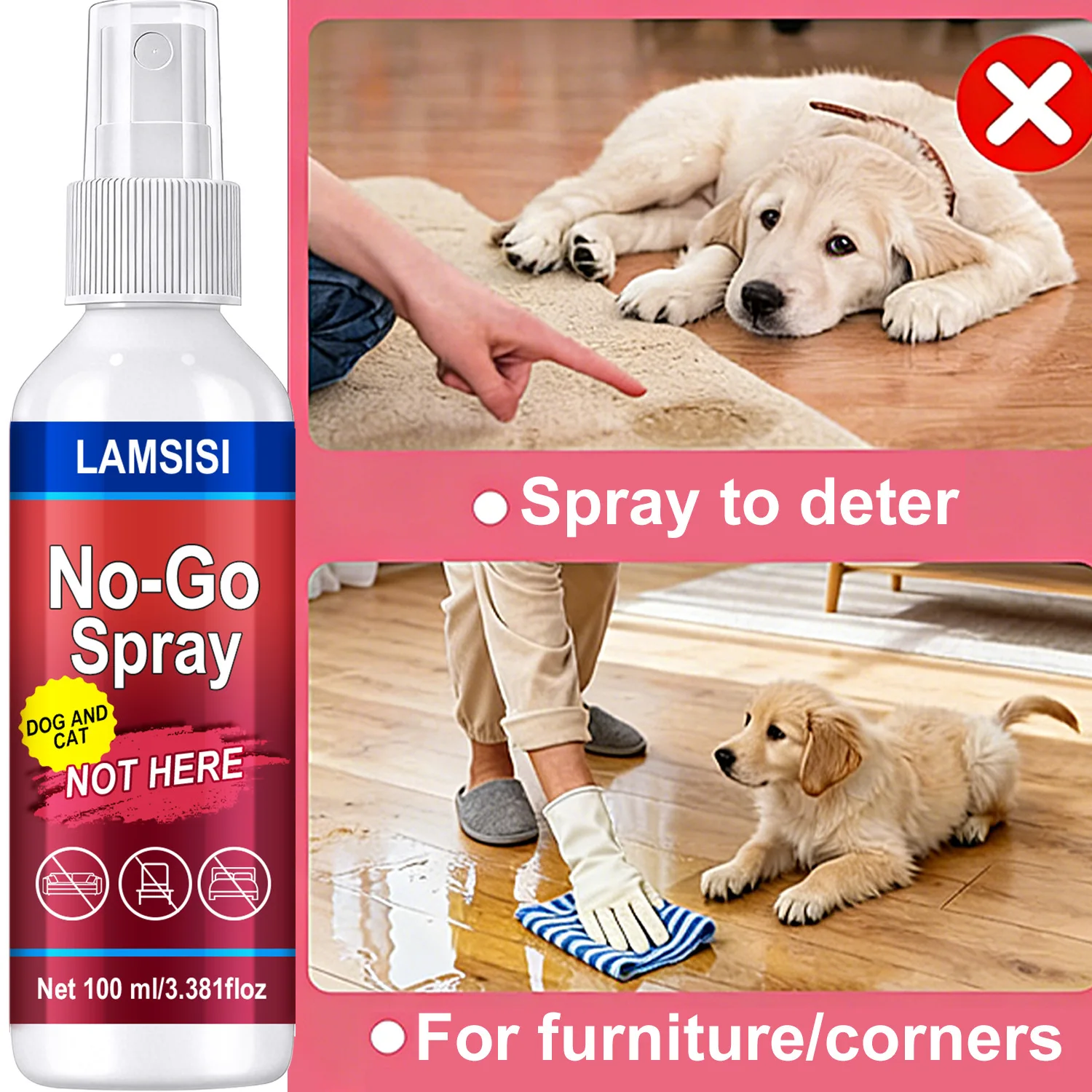 No-Go Spray for Dogs & Cats | 100ml Scent Deterrent to Mark Pet-Free Zones, Protect Furniture & Aid Potty Training