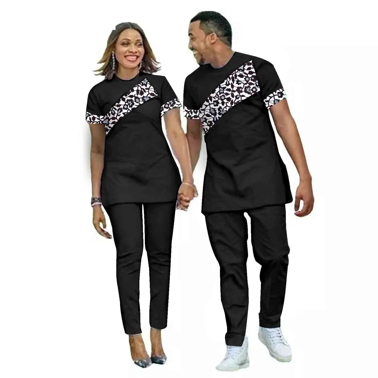 African Men Suits Bazin Riche African Couple Clothes Women Sets Matching Men Outfits Kaftan Patchwork Top and Pant Sets Party